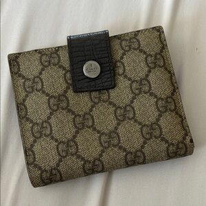 Gucci Brown Monogram Canvas Bifold Wallet with Dark Brown Tab